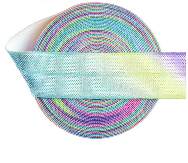 10 yard Pastel Rainbow FOE Fold Over Elastic 15mm 4