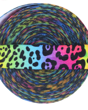 10 yards Rainbow Leopard Spot FOE Fold Over Elastic 15mm