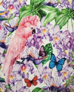 Tropical Bird Cotton Lycra French Terry £16.50 pm
