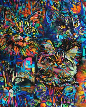 Mosaic Rainbow Cats Cotton Jersey £16.50pm (With Wholesale Pricing)