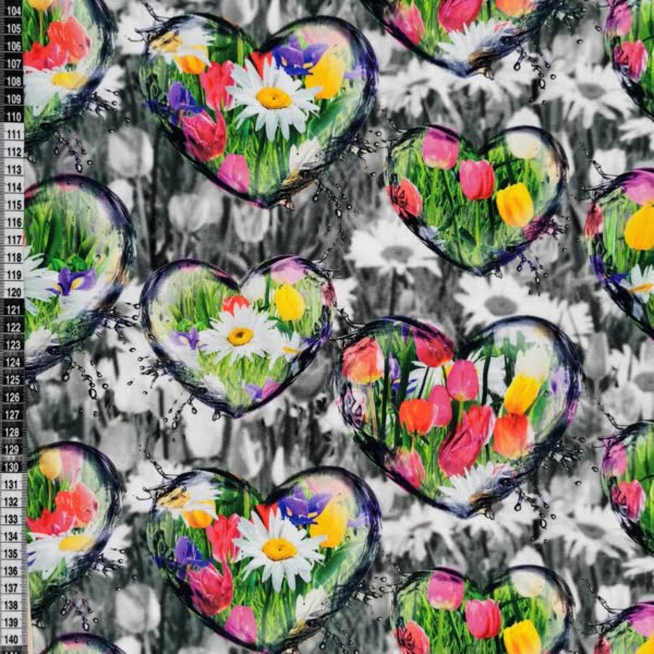 Floral Hearts Valentines Cotton Lycra Jersey Stretch Fabric £16.50 pm 5