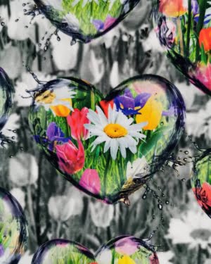 Floral Hearts Valentines Cotton Lycra Jersey Stretch Fabric £16.50 pm
