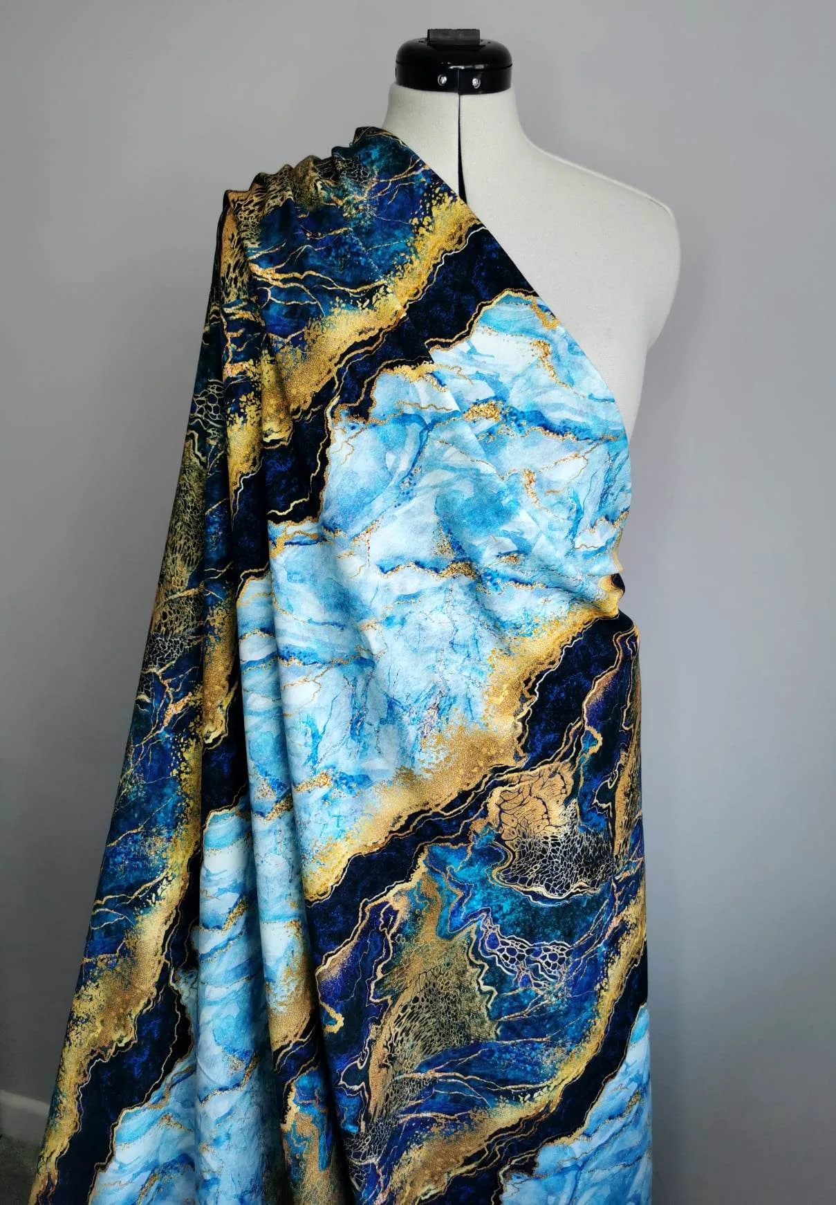 Blue & Gold Wave Cotton Lycra French Terry £16.50 pm - Image 9