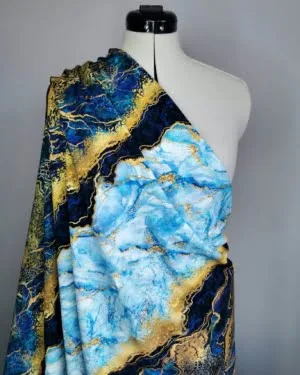 Blue & Gold Wave Cotton Lycra French Terry £16.50 pm