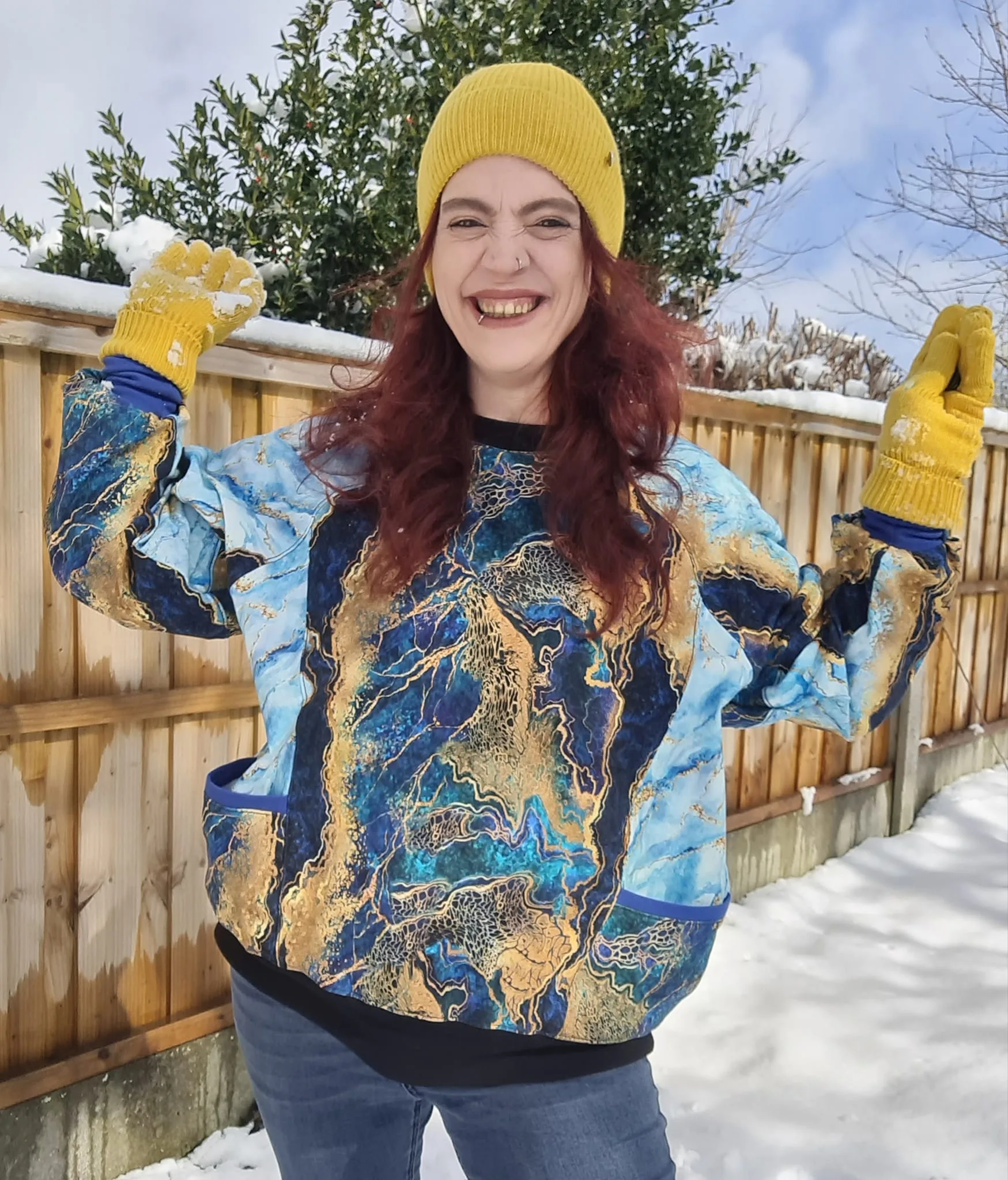 Blue & Gold Wave Cotton Lycra French Terry £16.50 pm - Image 3