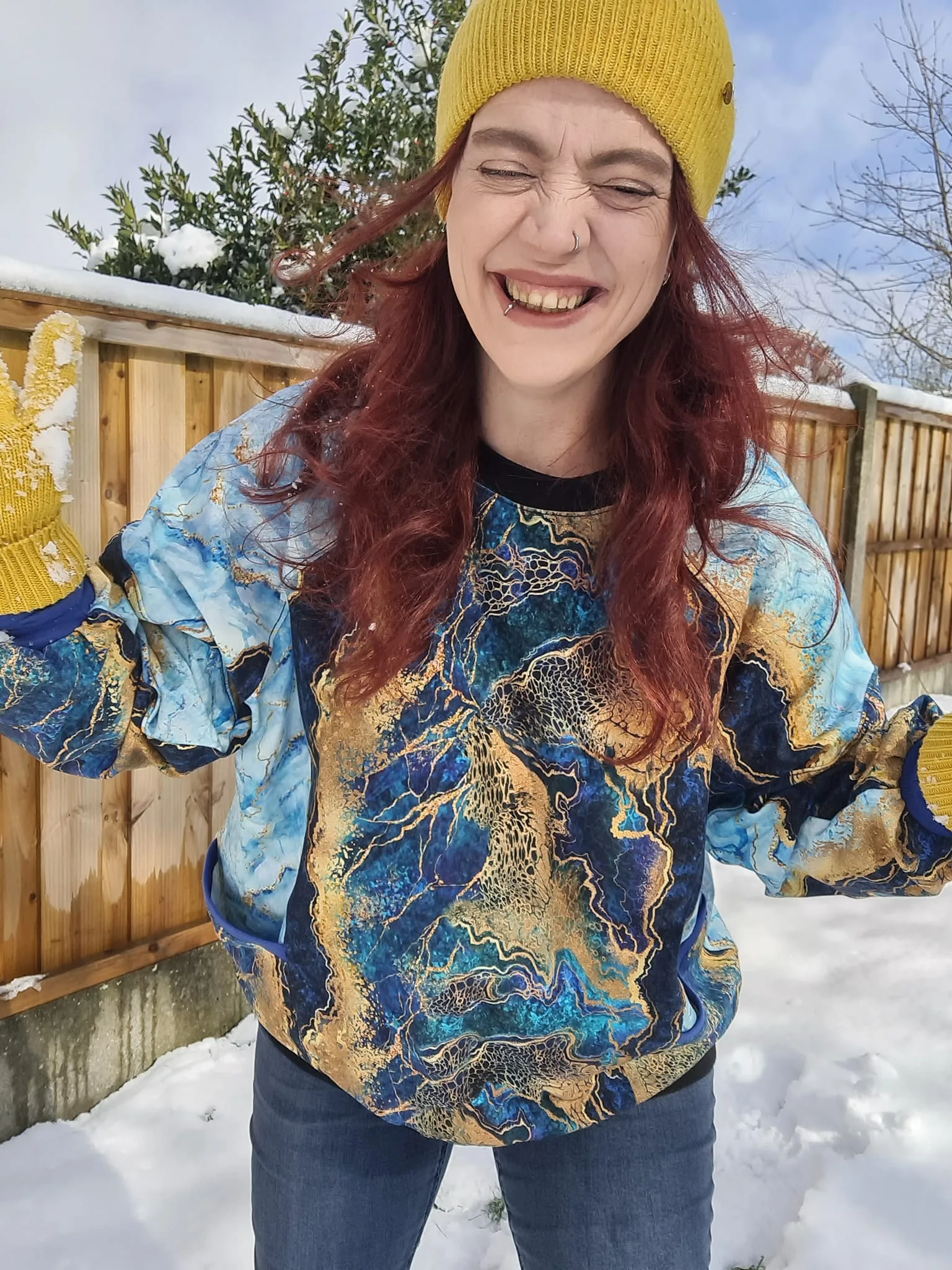 Blue & Gold Wave Cotton Lycra French Terry £16.50 pm - Image 12