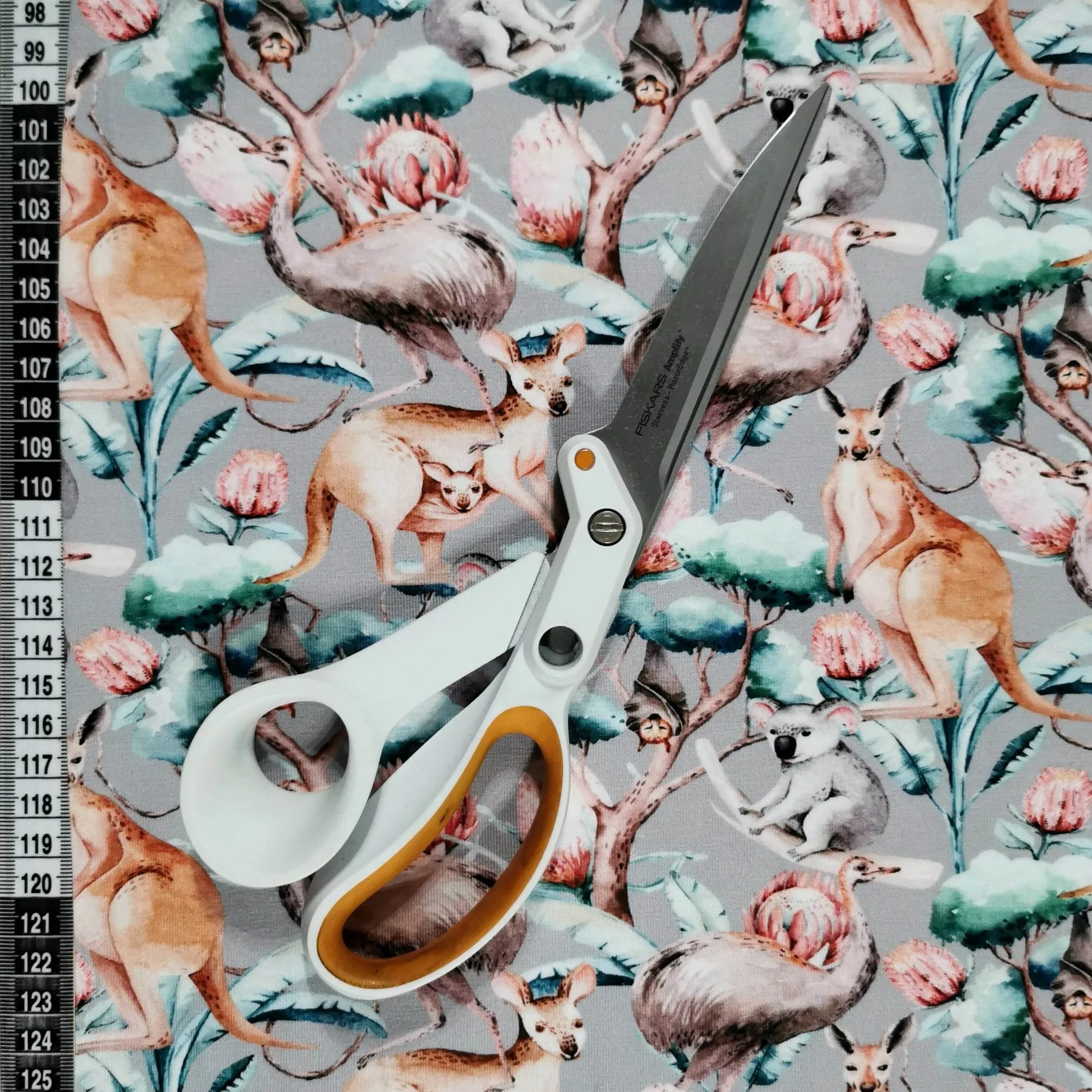 GOTS ORGANIC Grey Australian Animals Jersey Fabric £15pm - Image 3