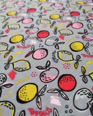 GOTS ORGANIC Grey Fruity Lemon Jersey Fabric £15pm