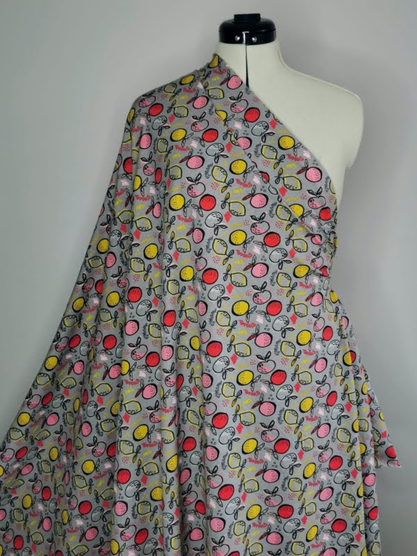 GOTS ORGANIC Grey Fruity Lemon Jersey Fabric £15pm 5