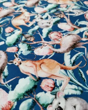GOTS ORGANIC Navy Australian Animals Jersey Fabric £15pm