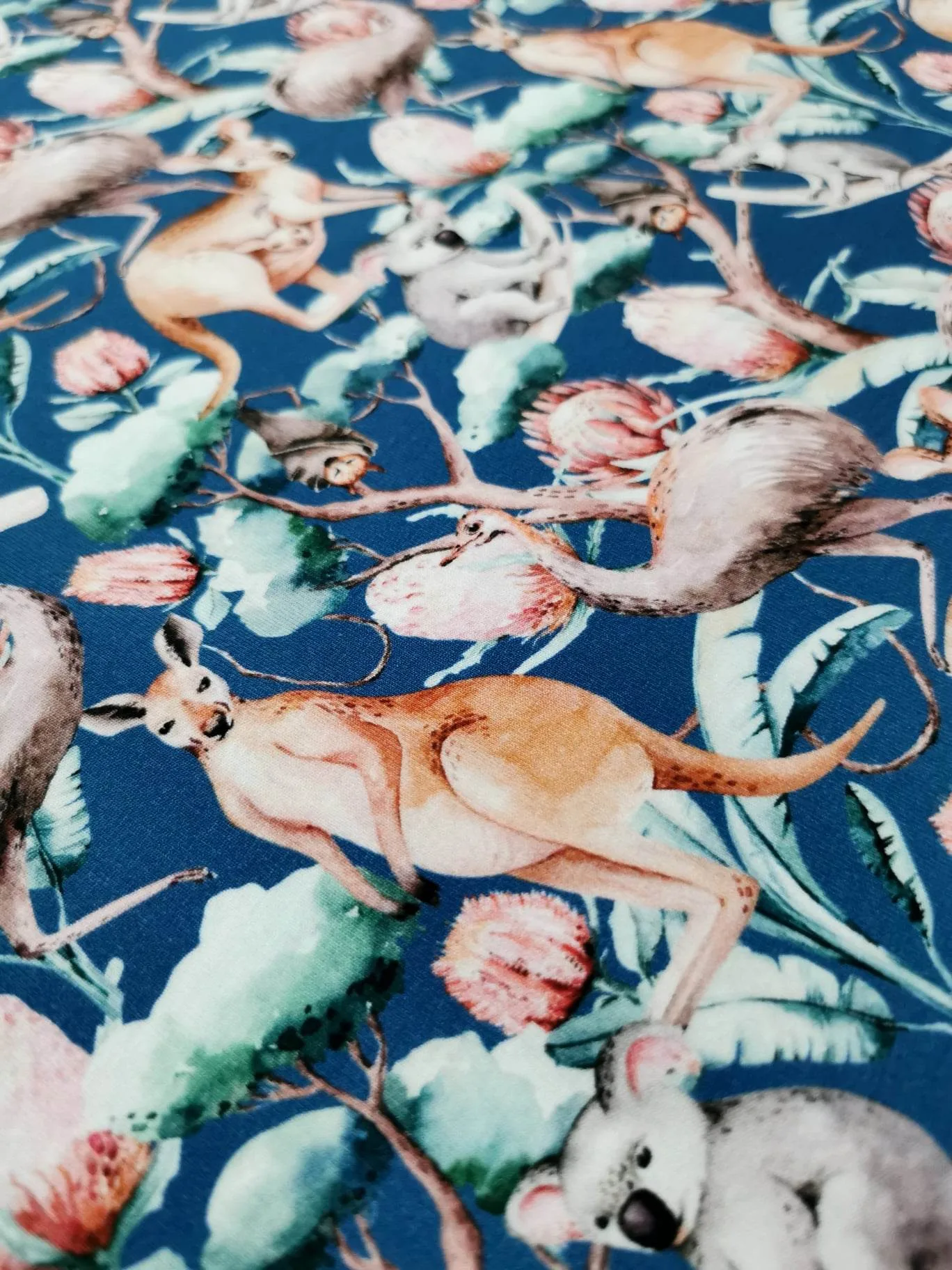 GOTS ORGANIC Navy Australian Animals Jersey Fabric £15pm