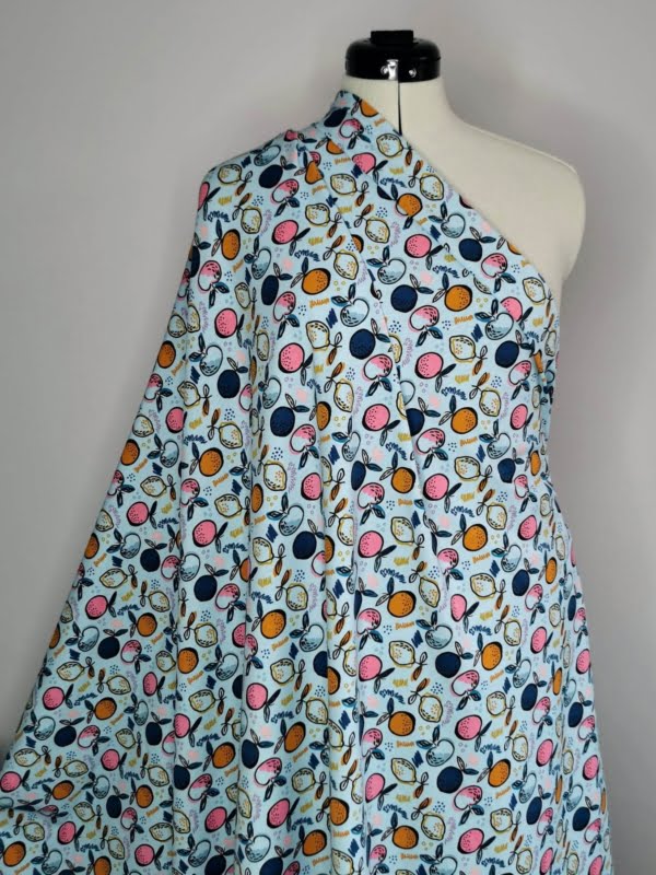 GOTS ORGANIC Blue Fruity Lemon Jersey Fabric £15pm 5