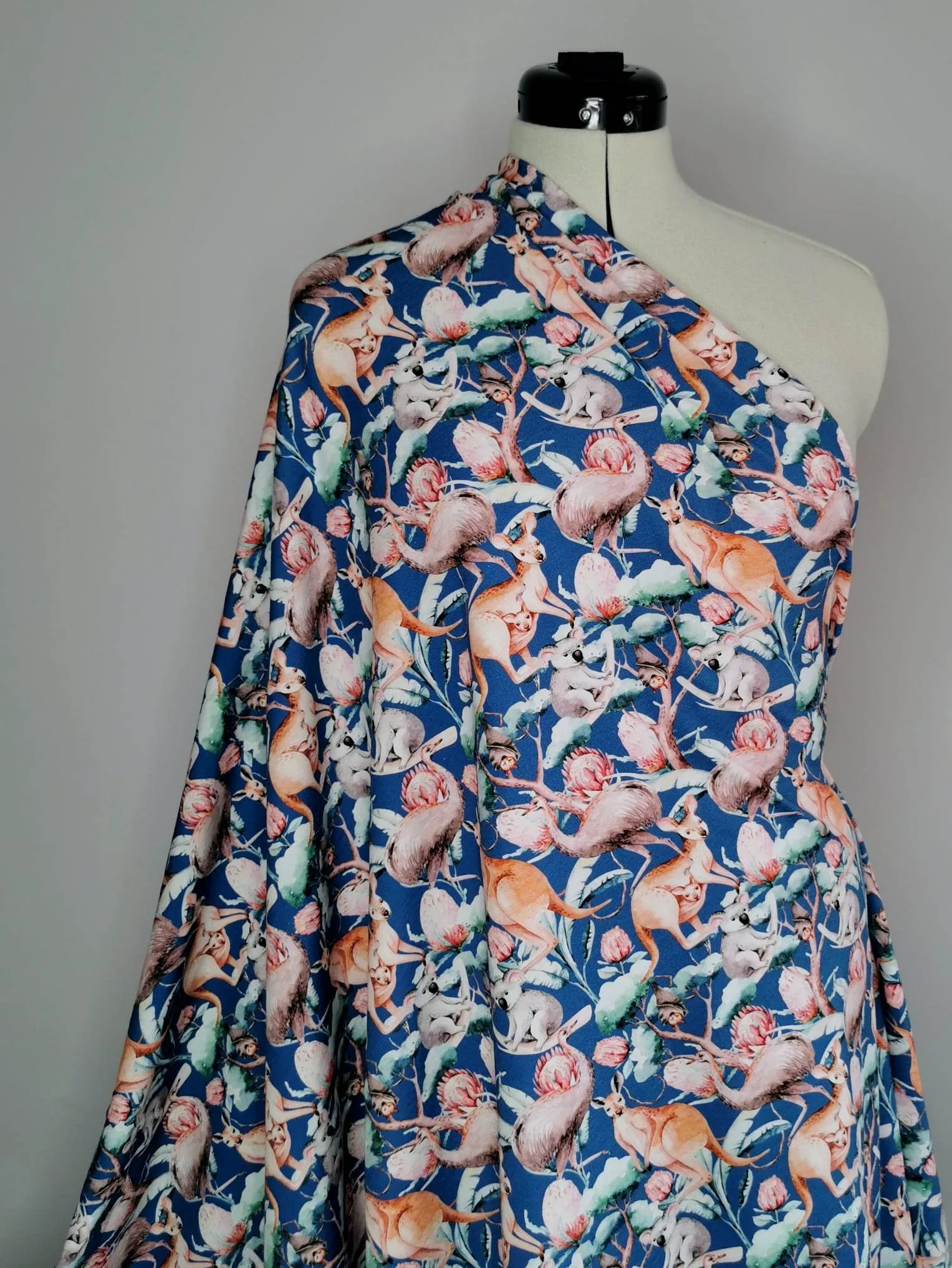 GOTS ORGANIC Navy Australian Animals Jersey Fabric £15pm - Image 2