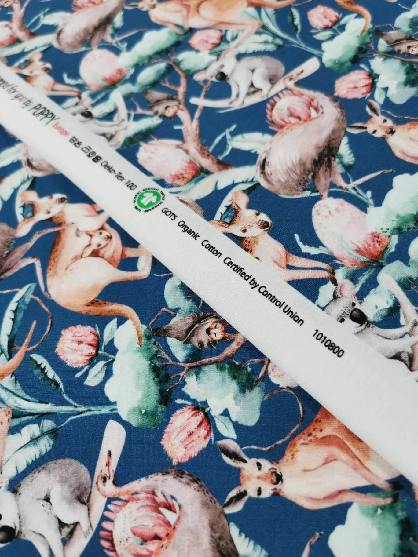 GOTS ORGANIC Navy Australian Animals Jersey Fabric £15pm - Image 9