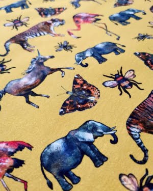 Mustard Zoo Animals Jersey Fabric £15pm