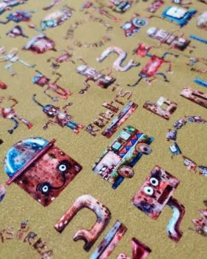 GOTS ORGANIC Rust Bucket Robot Jersey Fabric £15pm