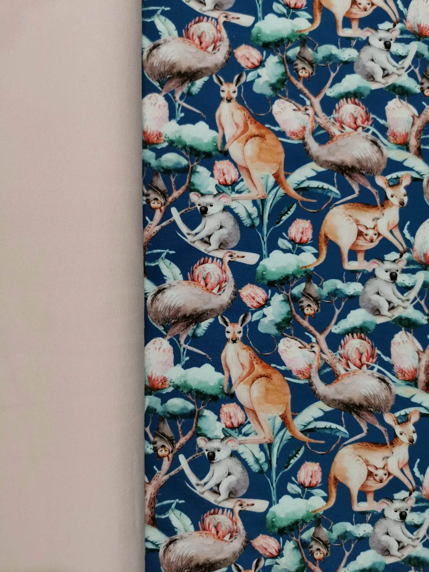 GOTS ORGANIC Navy Australian Animals Jersey Fabric £15pm - Image 11
