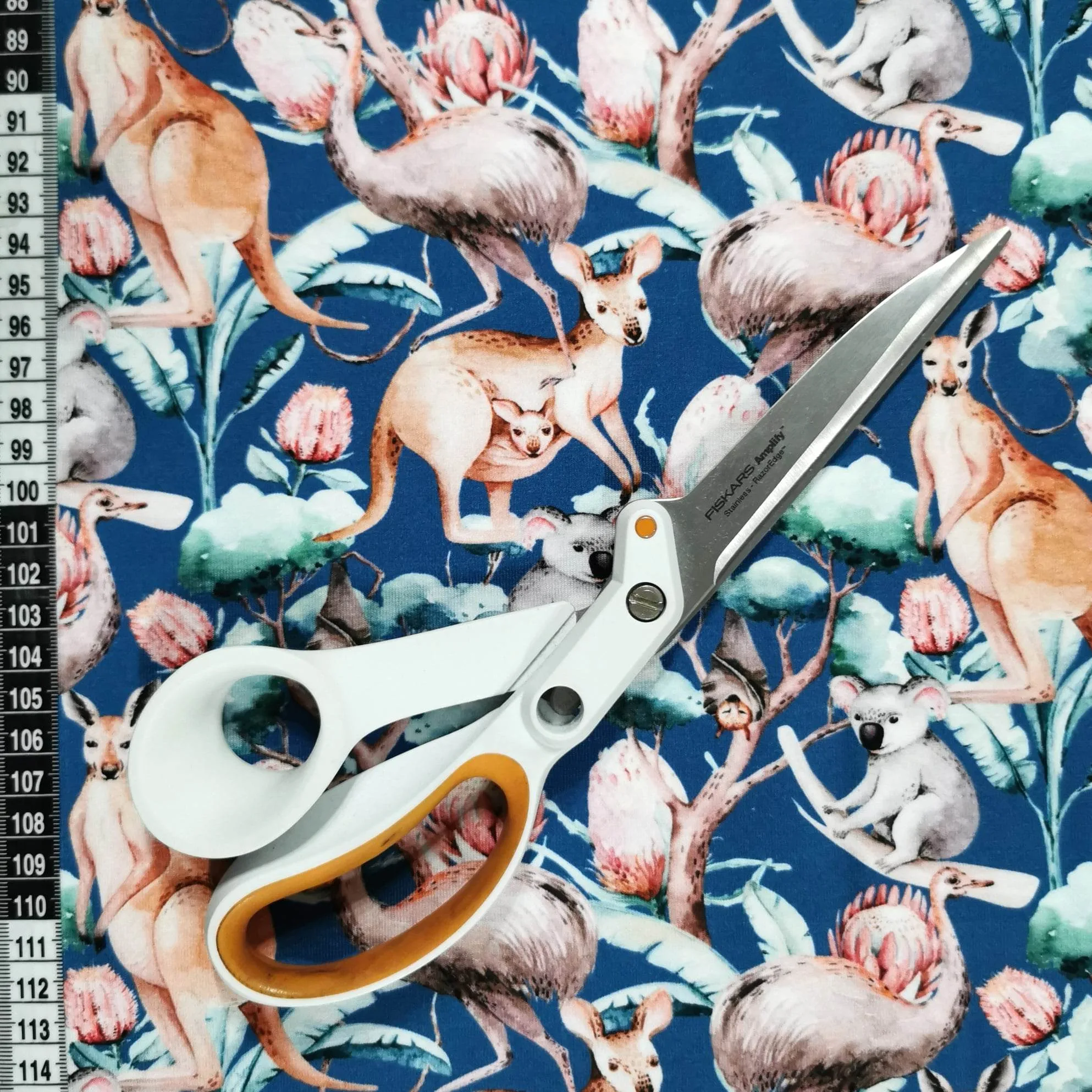 GOTS ORGANIC Navy Australian Animals Jersey Fabric £15pm - Image 7