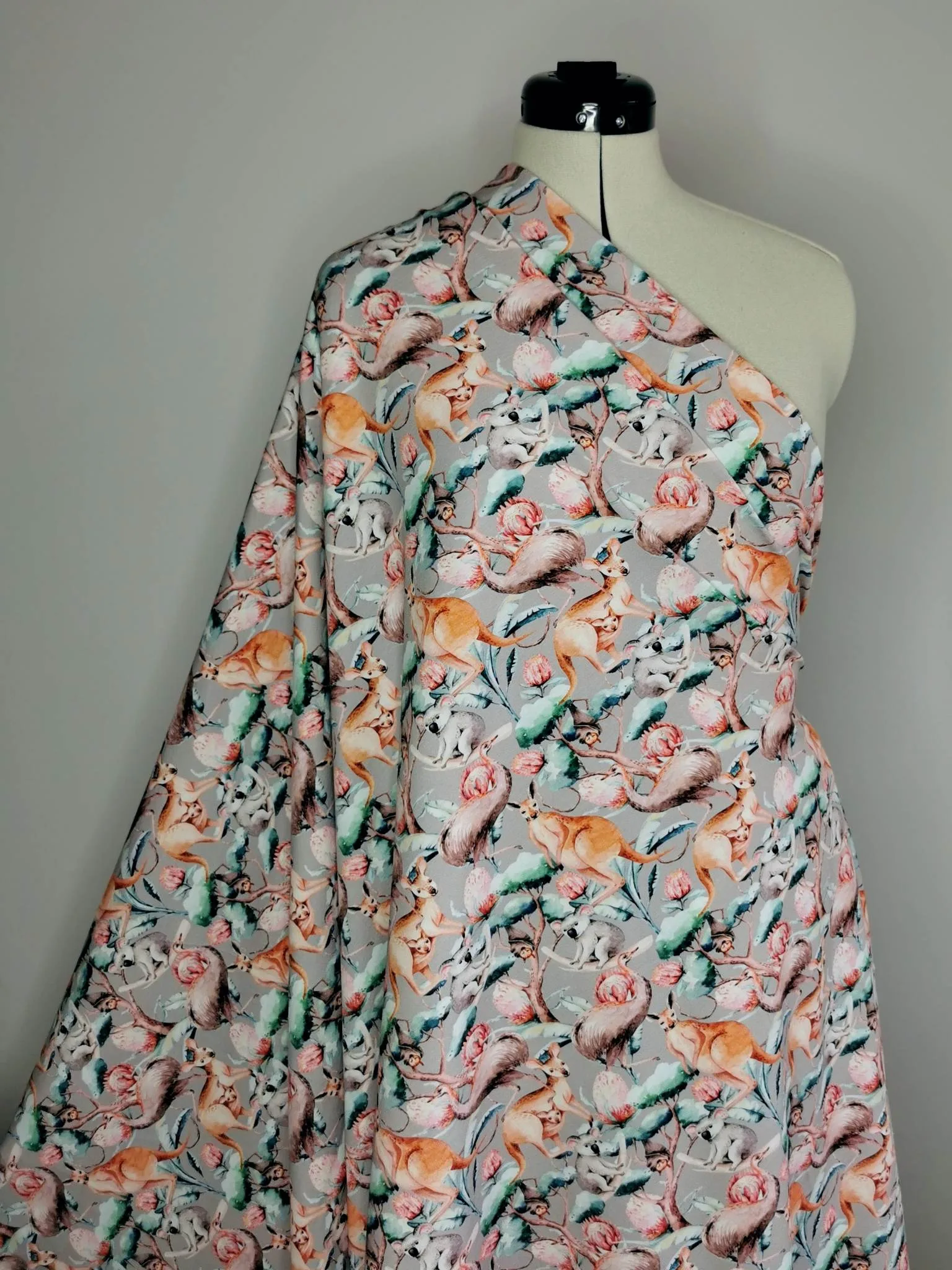 GOTS ORGANIC Grey Australian Animals Jersey Fabric £15pm - Image 2
