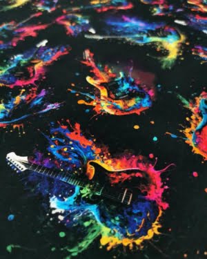 Rainbow Guitar French Terry Stretch Fabric £16.50pm (With Wholesale Pricing)