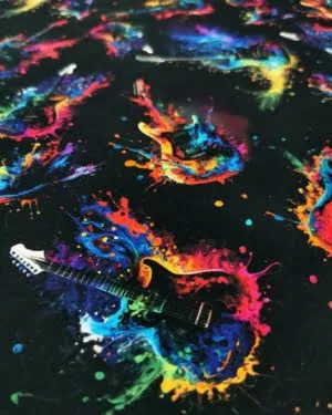 Rainbow Guitar French Terry Stretch Fabric £16.50pm (With Wholesale Pricing) Rainbow Guitar French Terry Stretch Fabric £16.50pm (With Wholesale Pricing)
