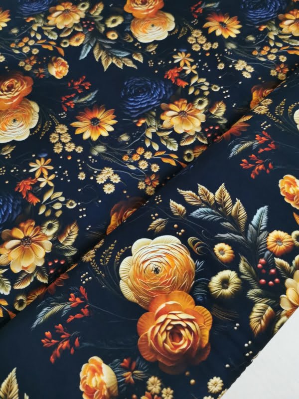 Luxurious autumn floral French Terry Jersey Stretch Fabric