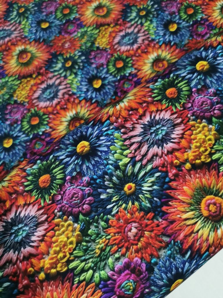 Floral Embroidery Cotton Lycra Jersey Fabric £16.50pm UKStretchFabrics