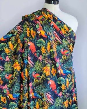 Vibrant Parrot Bird Cotton Lycra Jersey Fabric £16.50pm