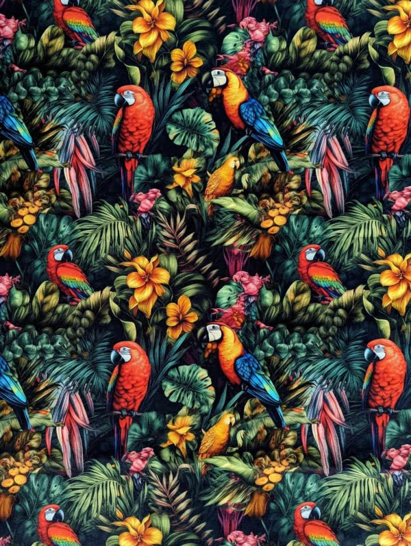 vibrant parrot Jersey Stretch Fabric high quality full view