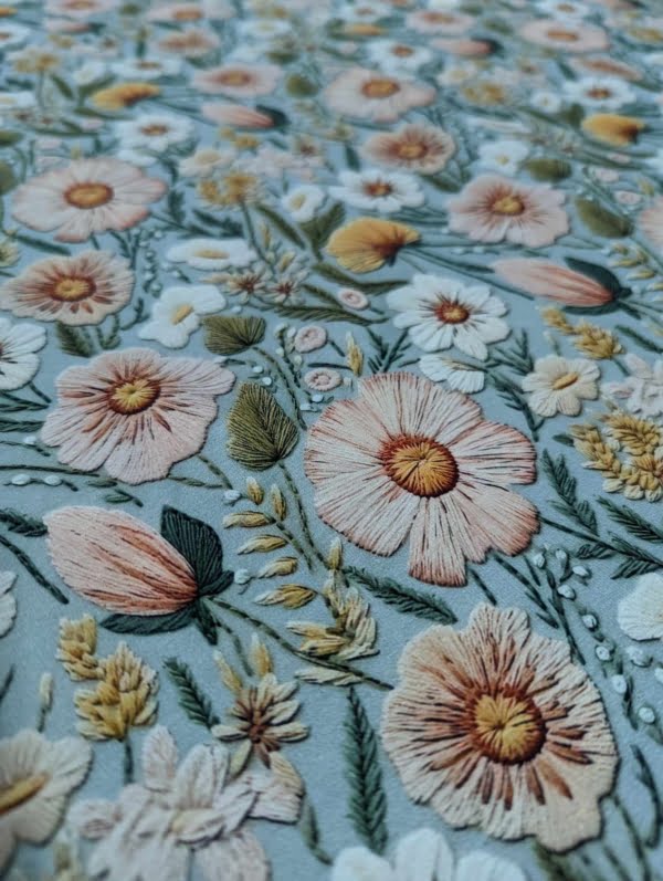 High quality Floral French Terry Stretch Fabric close up detail