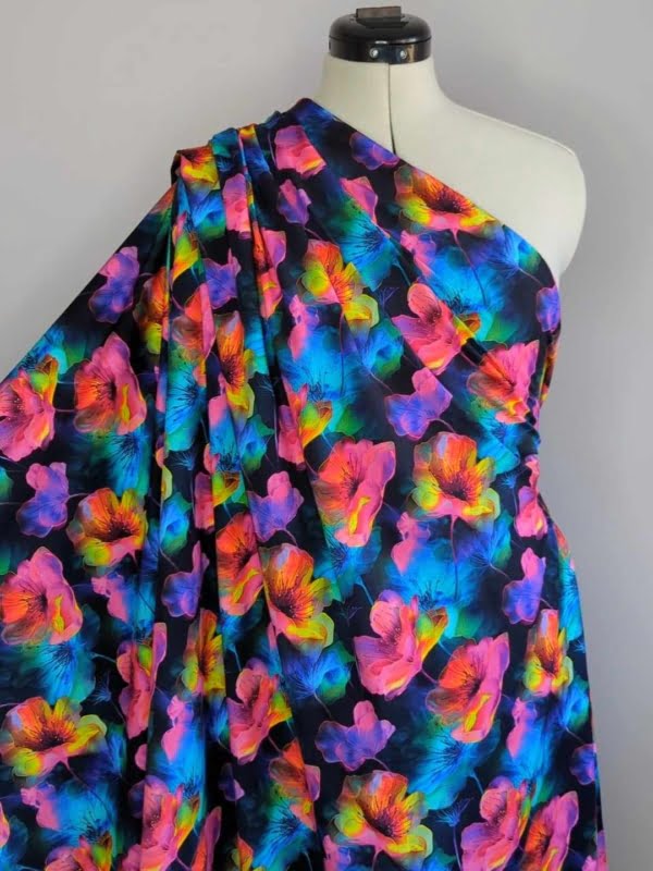 Rainbow Poppy Floral Cotton Lycra Jersey Stretch Fabric
