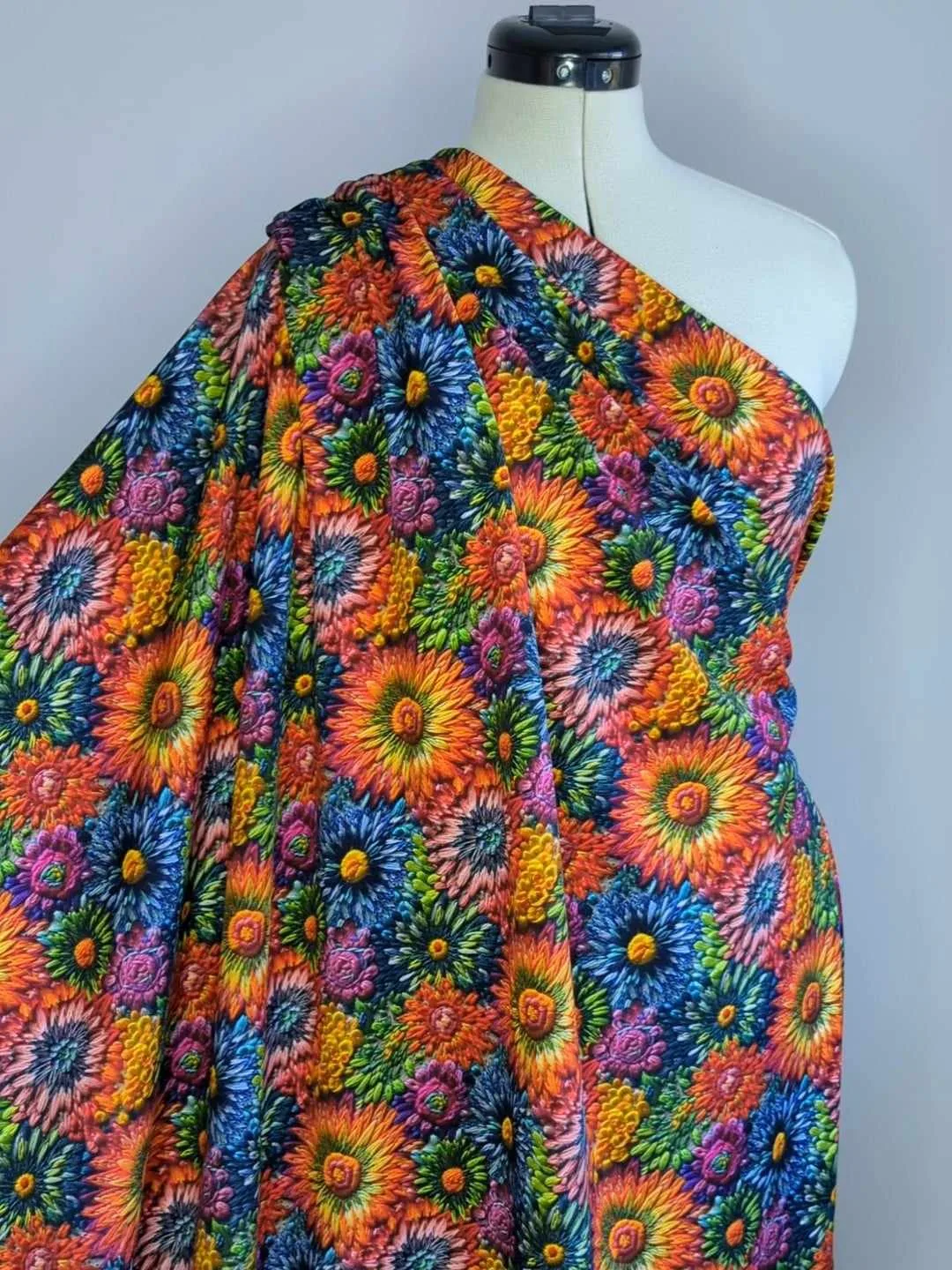 Floral Embroidery Cotton Lycra Jersey Stretch Fabric