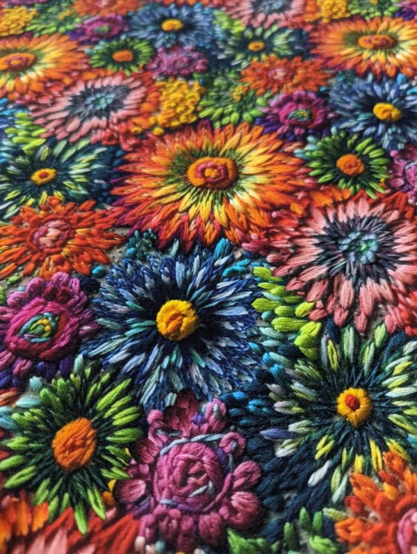 Floral Embroidery Cotton Lycra Jersey Stretch Fabric