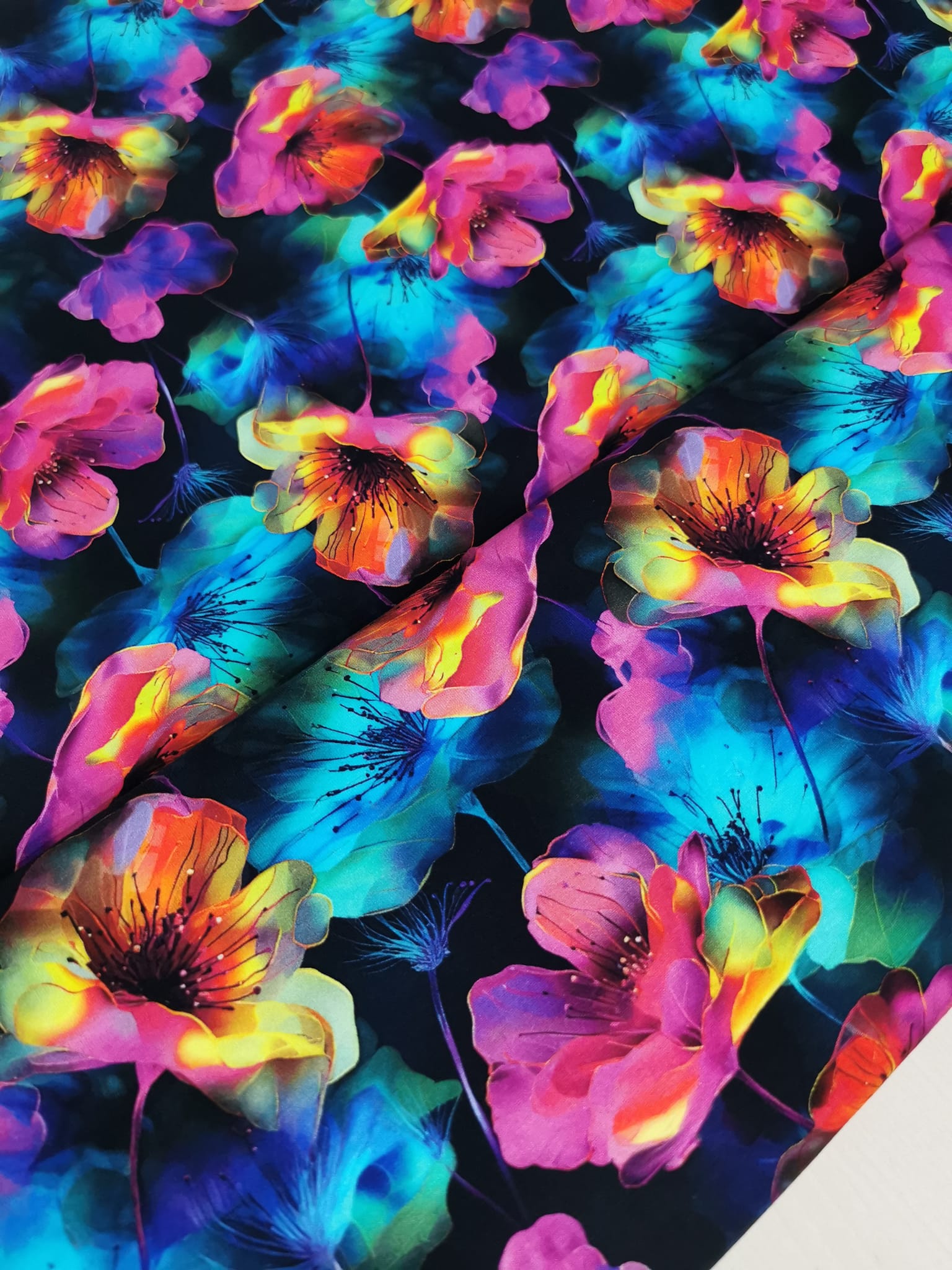 Rainbow Poppy Floral Cotton Lycra Jersey Stretch Fabric