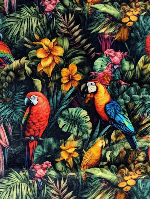 vibrant tropical vibe parrot Jersey Stretch Fabric