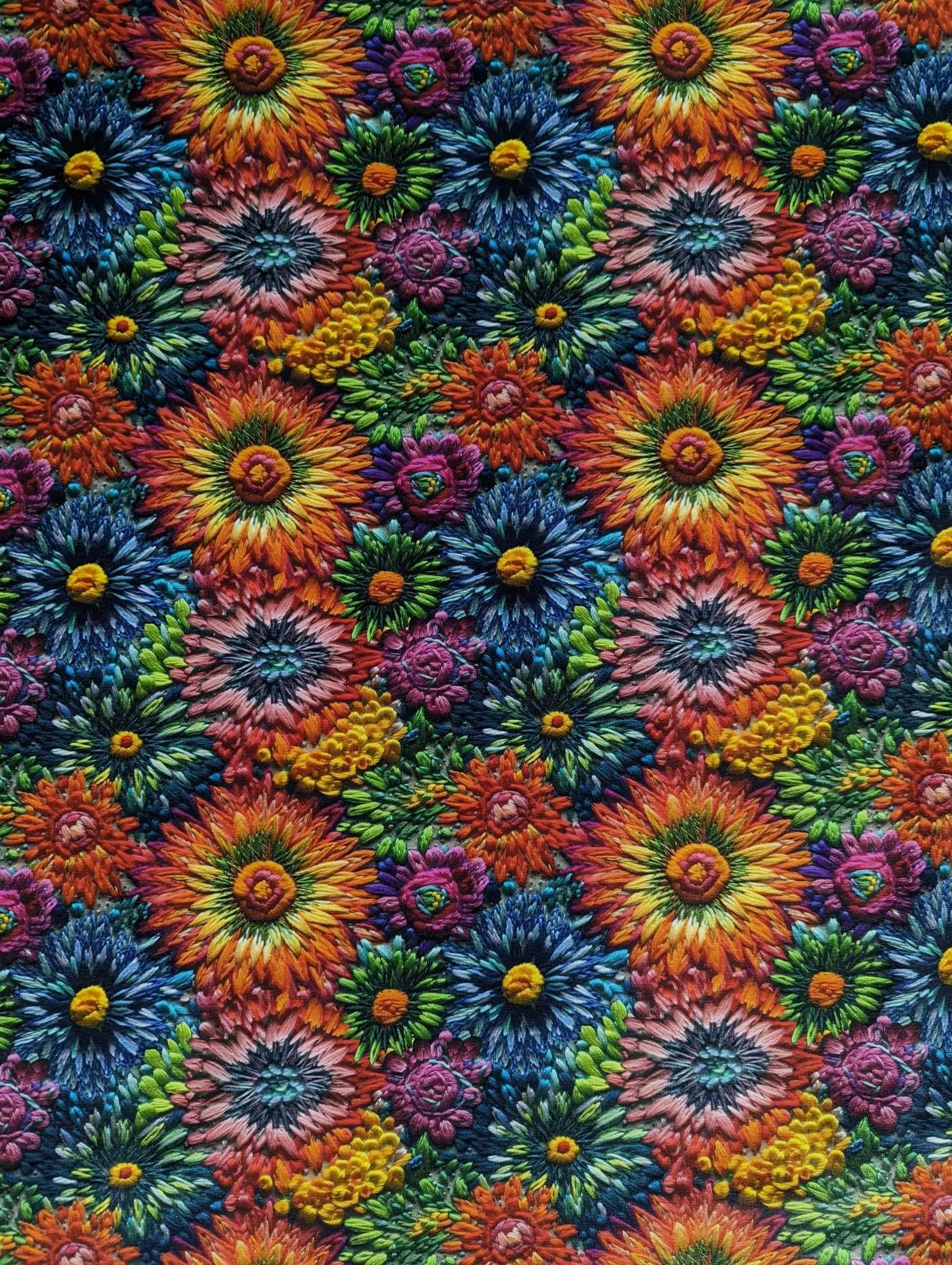 Floral Embroidery Cotton Lycra Jersey Stretch Fabric