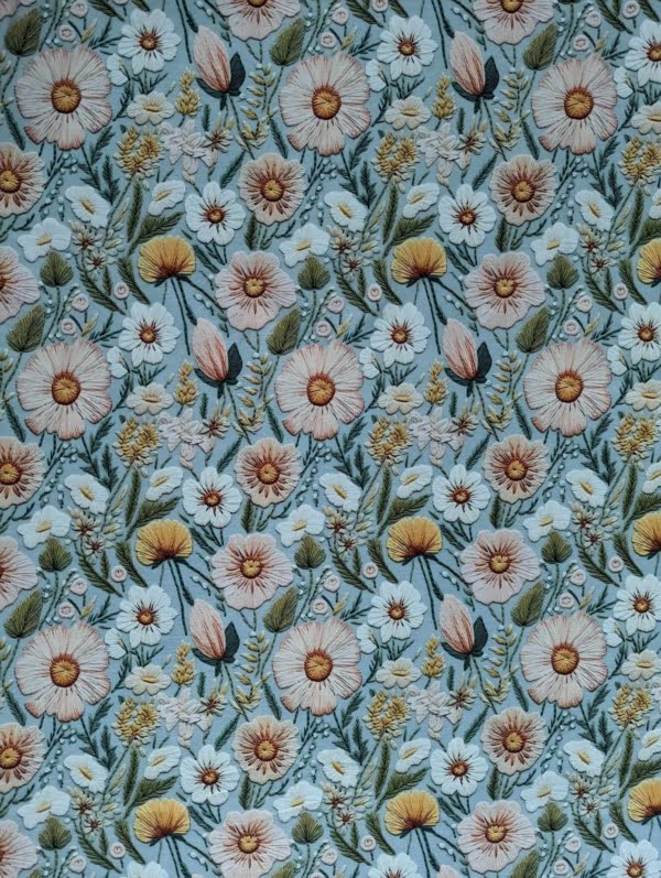 High quality Floral French Terry Stretch Fabric full view
