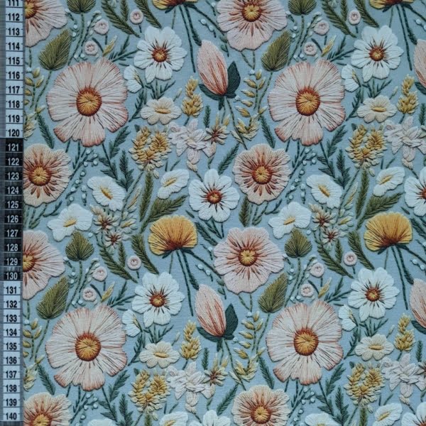 High quality Floral French Terry Stretch Fabric with a ruler
