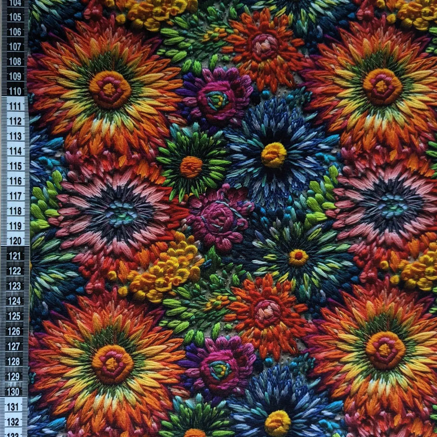 Floral Embroidery Cotton Lycra Jersey Stretch Fabric