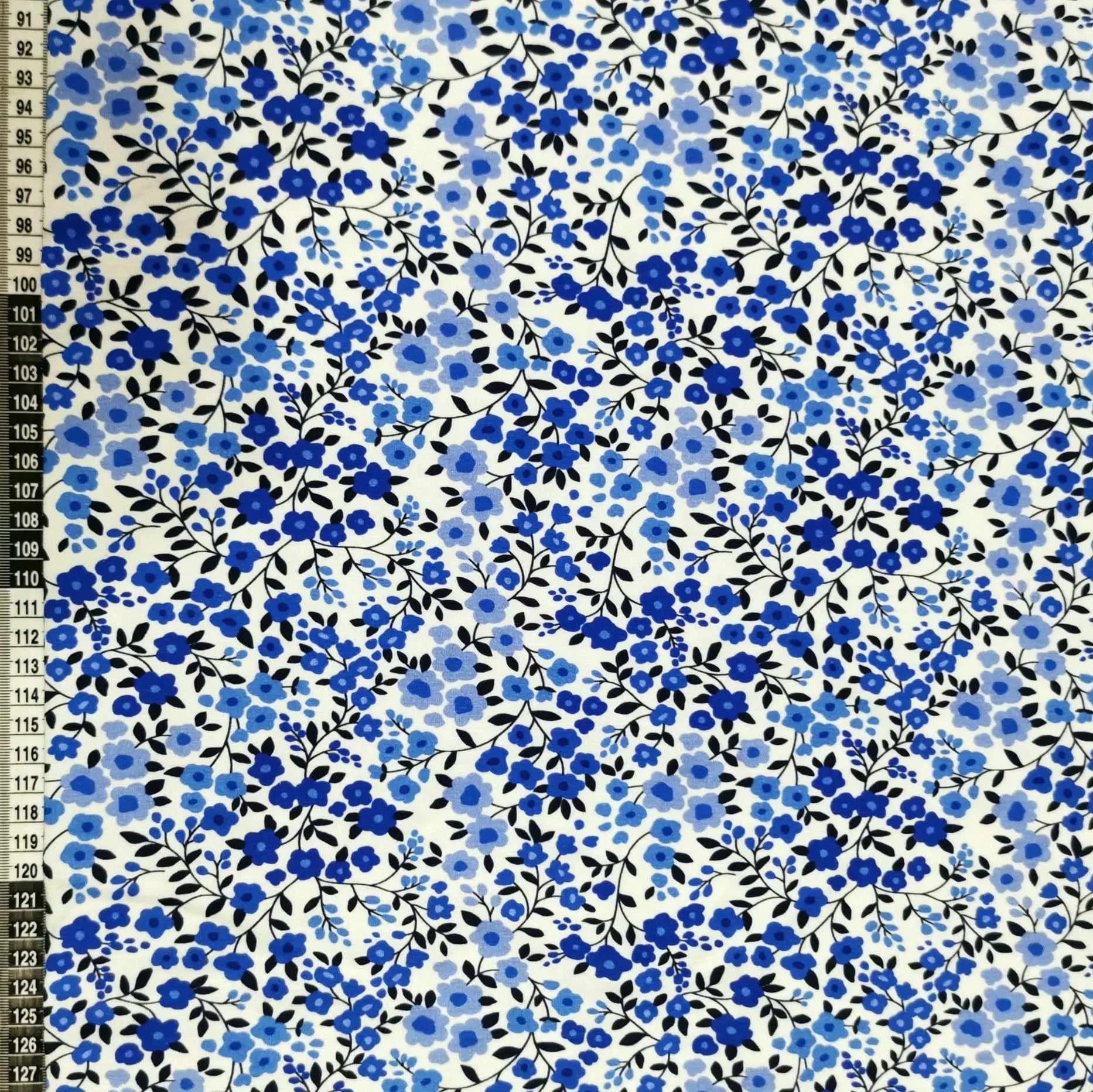Blue Ditsy Floral Cotton Lycra Jersey Fabric