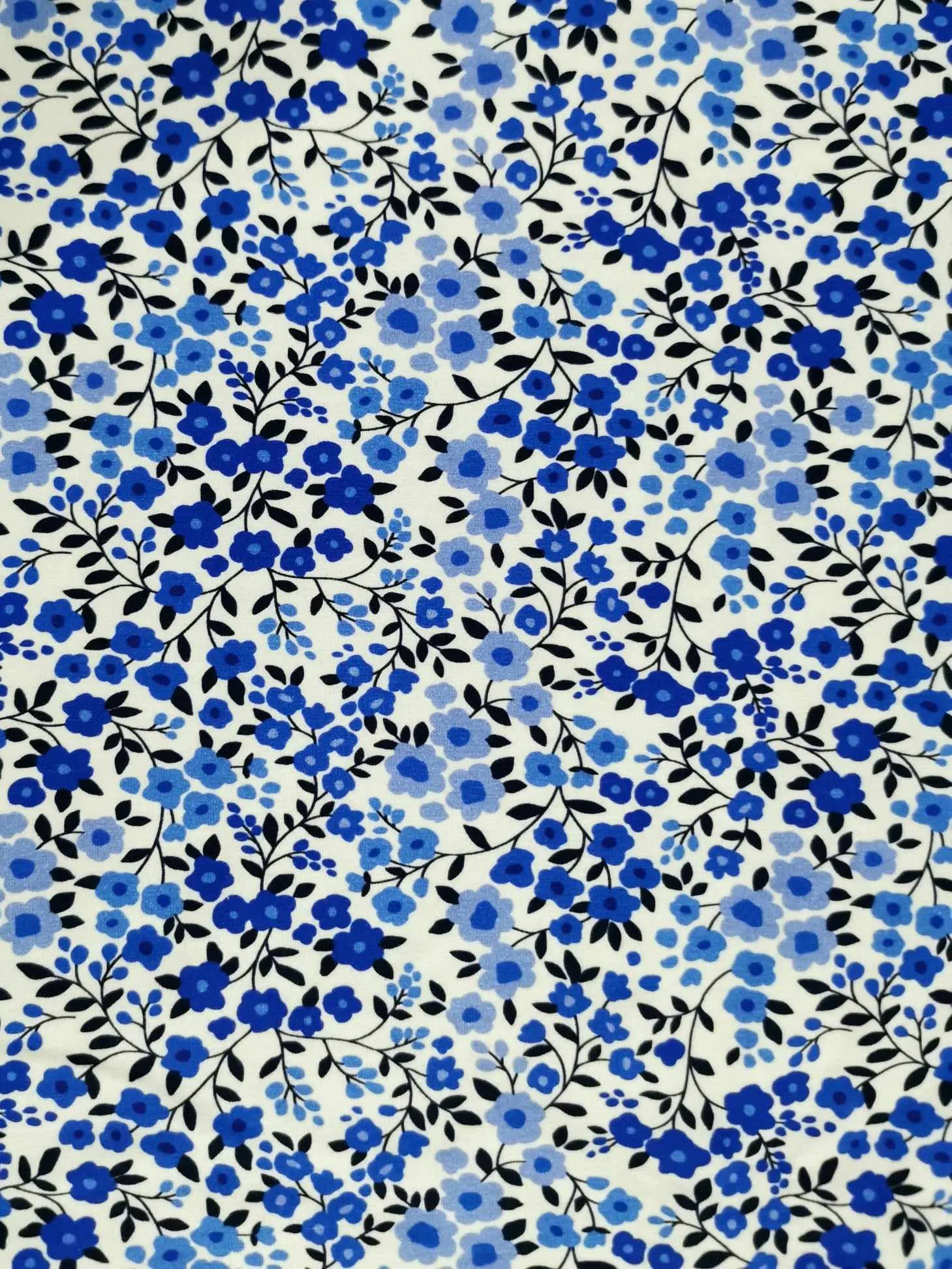 Blue Ditsy Floral Cotton Lycra Jersey Fabric
