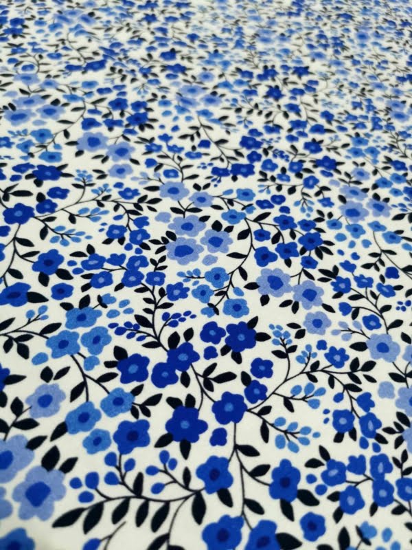 Blue Ditsy Floral Cotton Lycra Jersey Fabric