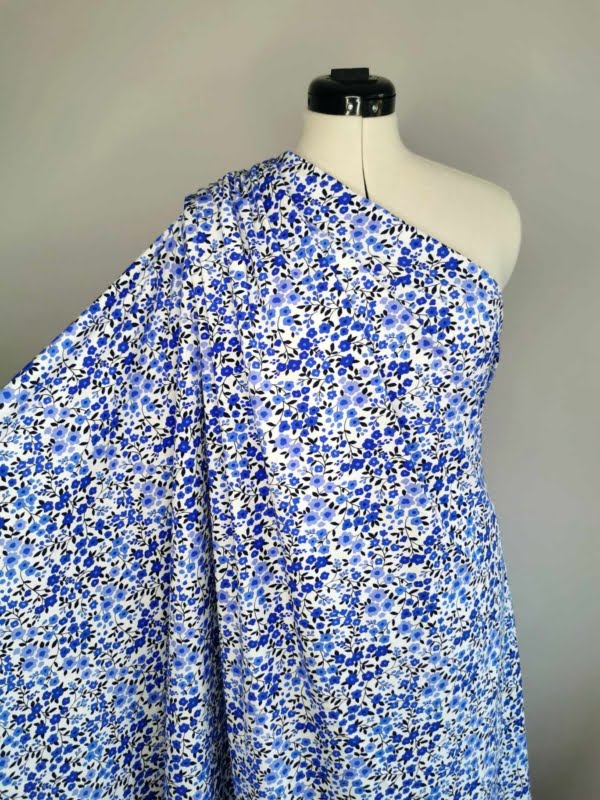 Blue Ditsy Floral Cotton Lycra Jersey Fabric