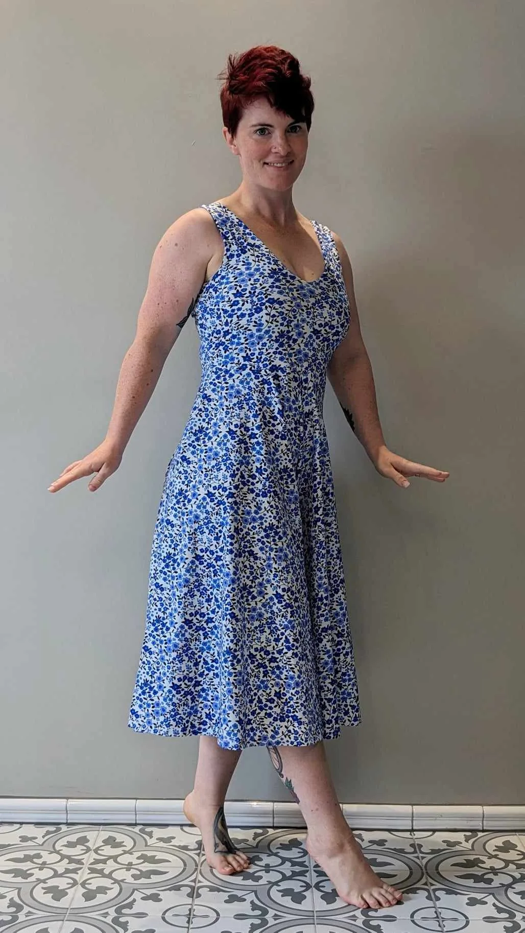 Blue Ditsy Floral Cotton Lycra Jersey Fabric