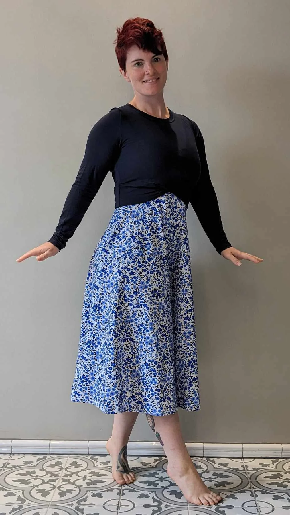 Blue Ditsy Floral Cotton Lycra Jersey Fabric