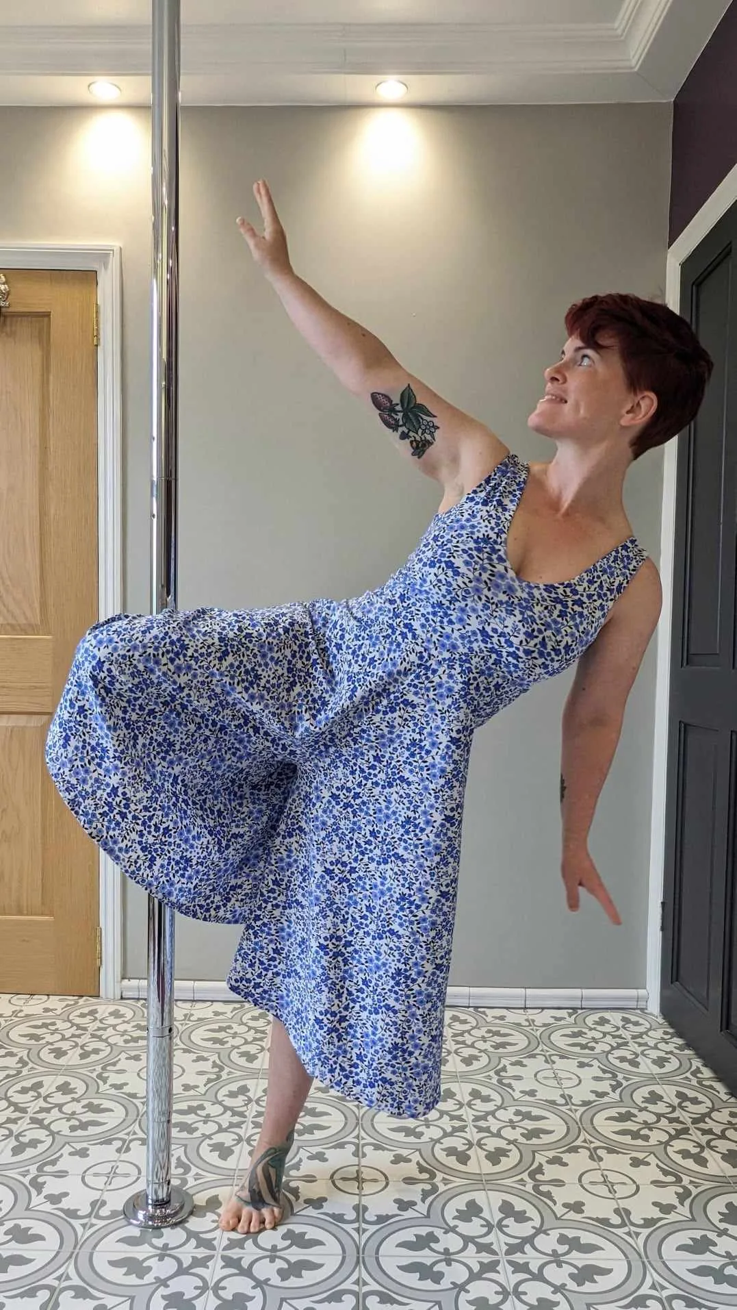 Blue Ditsy Floral Cotton Lycra Jersey Fabric