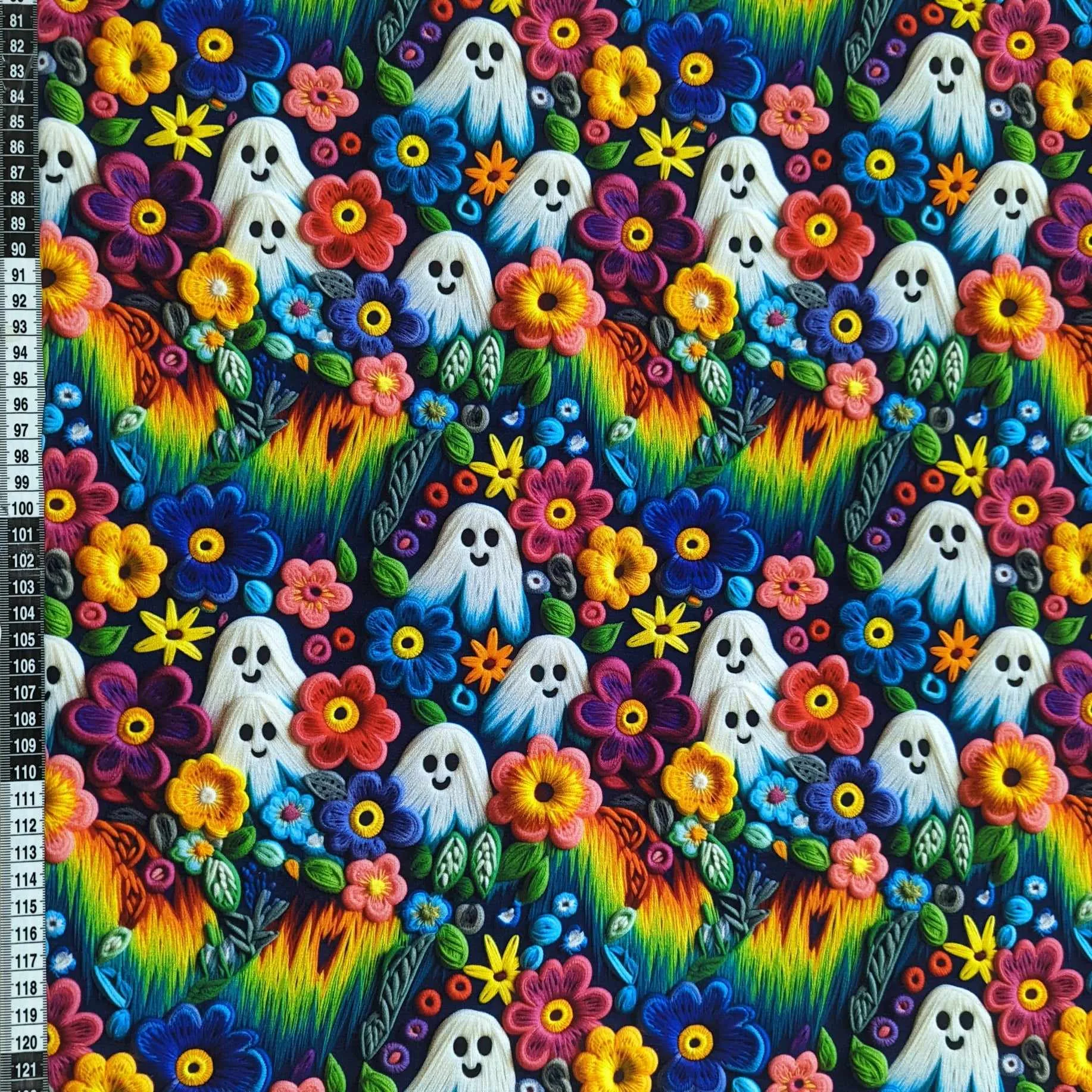 Rainbow Cute Ghosts Cotton Lycra Jersey stretch fabric