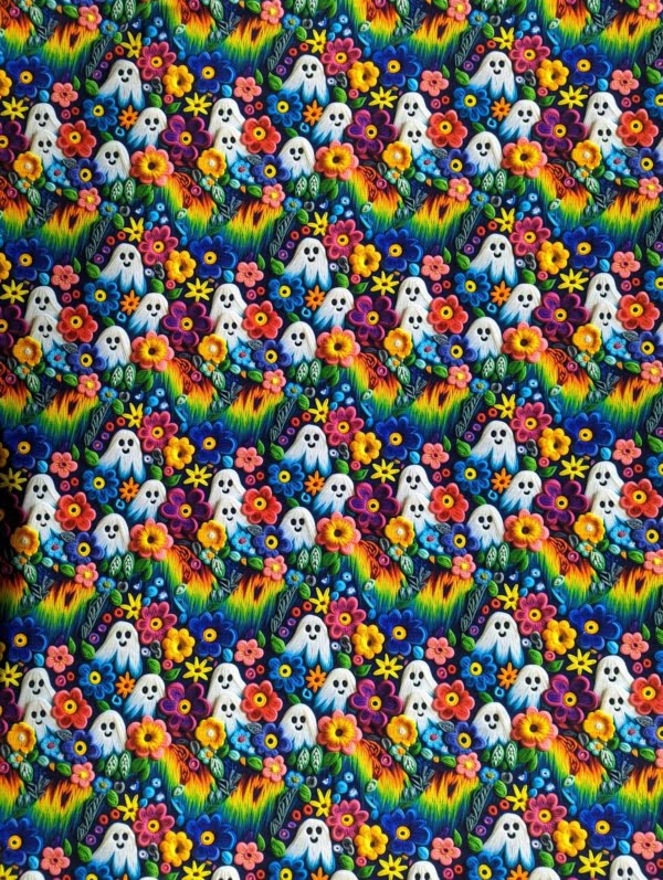 Rainbow Cute Ghosts Cotton Lycra Jersey stretch fabric