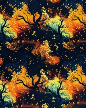 Autumn Trees French Terry Fabric £16.50pm