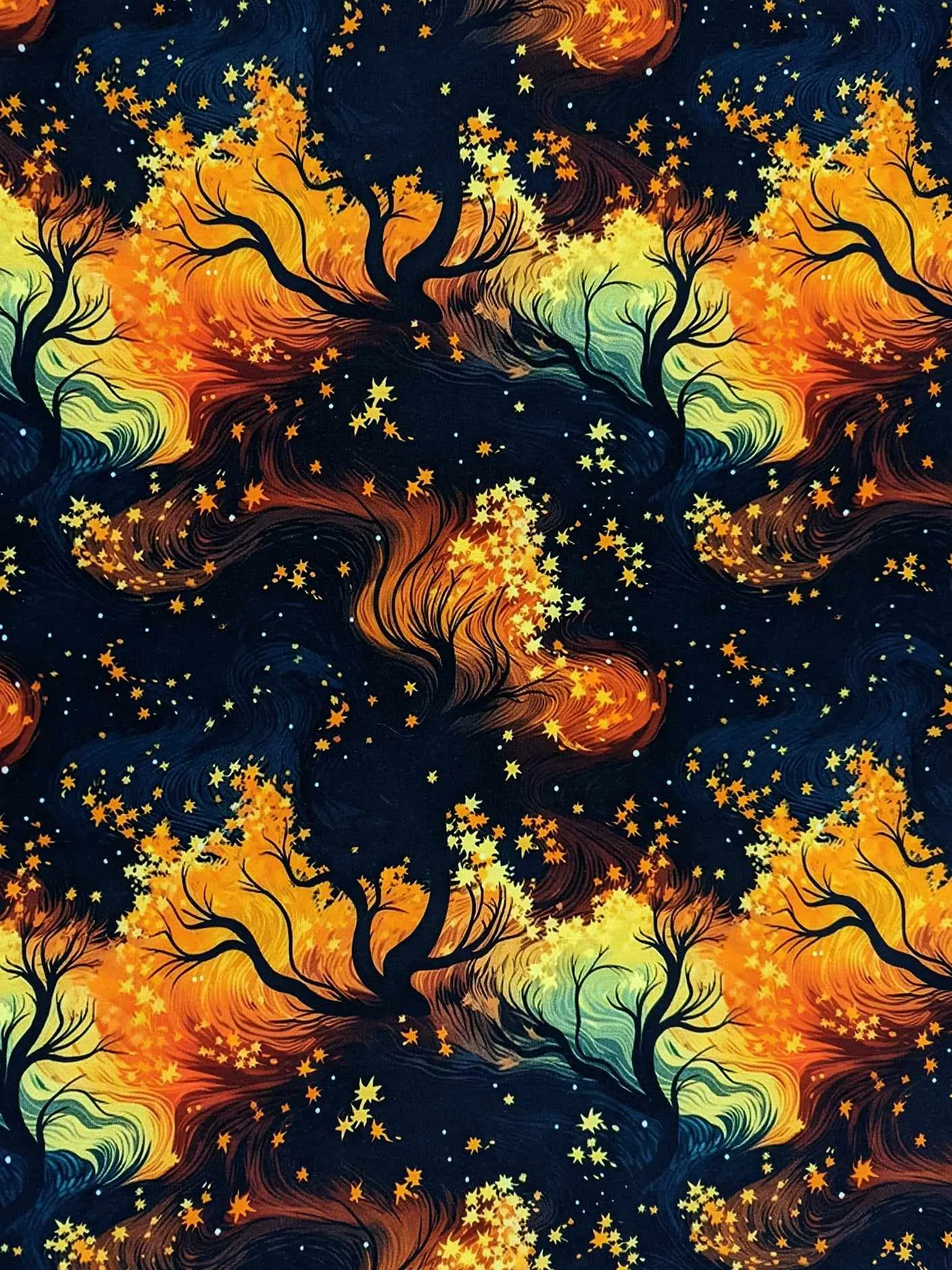 Autumn Trees French Terry Fabric stretch knit material